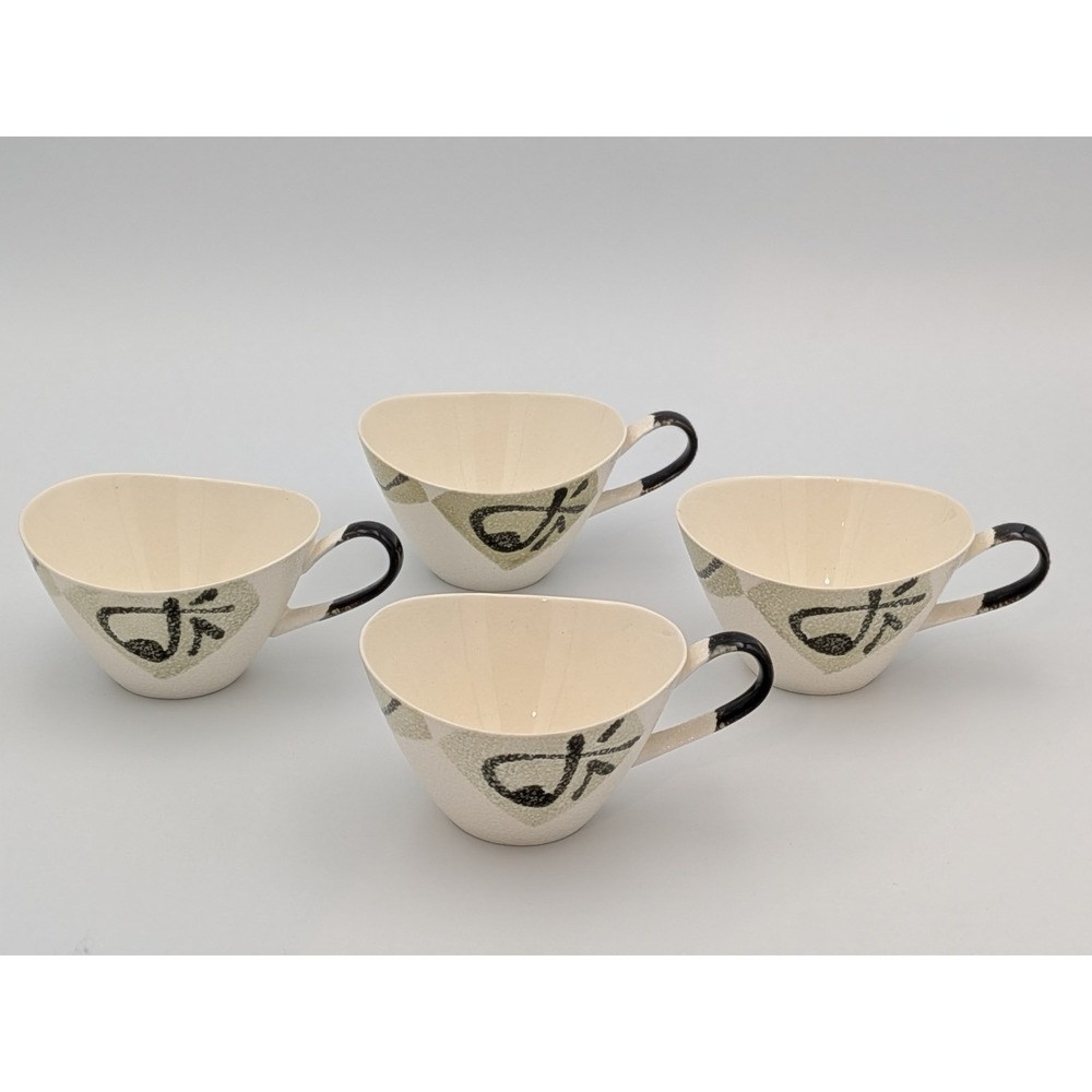 Vintage Japanese Studio Pottery Drop Cups, Set of 4 - Signed Hisa, Kanji Art
